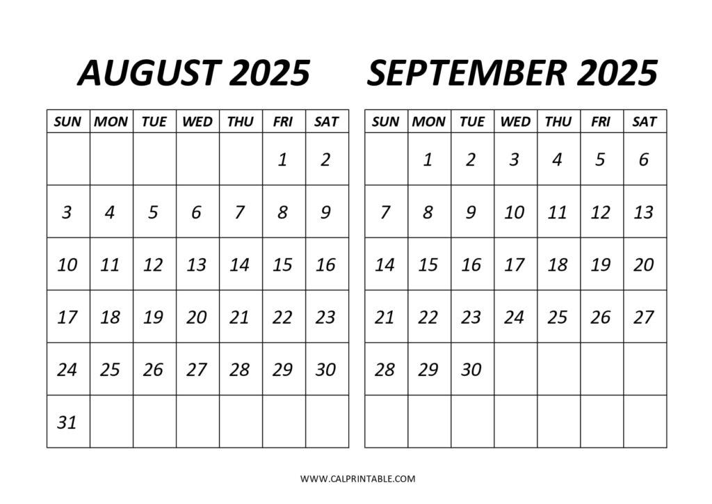 Calendar for August and September 2025 for both months.